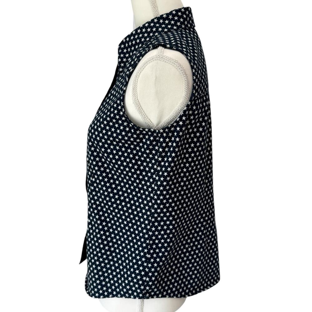 TANTRUMS Navy with White Stars Vintage Sleeveless Blouse Womens PM Patriotic - Picture 4 of 11